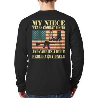 My Niece Wears Combat Boots Proud Army Uncle Military Family Back Print Long Sleeve T-shirt - Monsterry