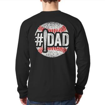 Number One Baseball Dad For Fathers Day 1 Daddy Back Print Long Sleeve T-shirt | Mazezy