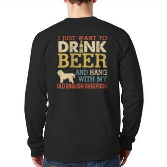 Old English Sheepdog Dad Drink Beer Hang With Dog Men Back Print Long Sleeve T-shirt | Mazezy