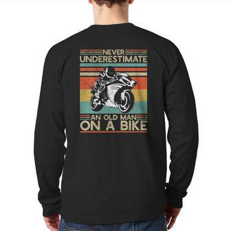 Old Man On A Bike Motocycle Dad Superbike Street Bike Back Print Long Sleeve T-shirt | Mazezy