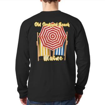 Old Orchard Beach Maine Nautical Umbrella Striped Chairs Back Print Long Sleeve T-shirt - Monsterry