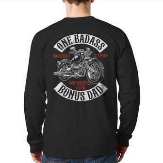 One Badass Bonus Stepdad Biker Motorcycle Step Dad Idea Back Print Long Sleeve T-shirt | Mazezy CA
