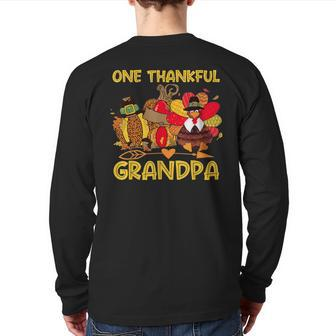 One Thankful Grandpa Autumn Fall Turkey Thanksgiving Fathers Back Print Long Sleeve T-shirt | Mazezy