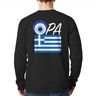 Opa Greek Pride Souvenir Greece Flag Evil Eye Back Print Long Sleeve T-shirt | Mazezy AU