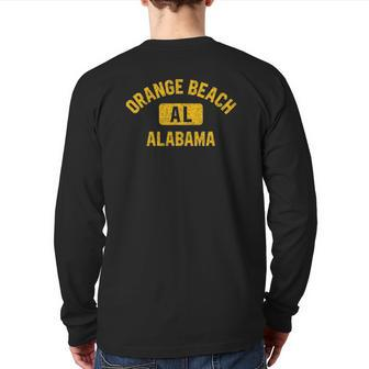 Orange Beach Al Alabama Gym Style Distressed Amber Print Back Print Long Sleeve T-shirt | Mazezy