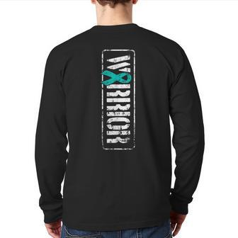 Ovarian Cancer Warrior Military-Style Awareness Ribbon Back Print Long Sleeve T-shirt - Monsterry