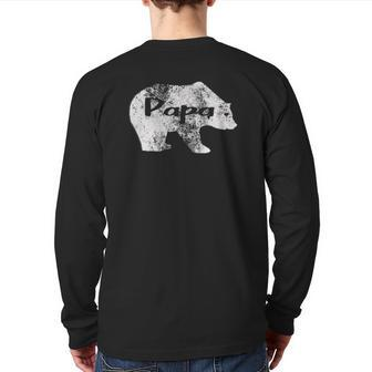 Papa Bear Grizzly Vintage Grandpa Grizzly Bear Tee Back Print Long Sleeve T-shirt | Mazezy
