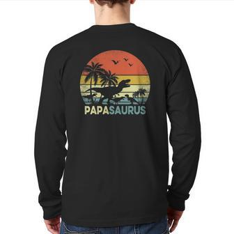 Papa Dinosaur Papasaurus 3 Three Kids Father's Day Back Print Long Sleeve T-shirt | Mazezy