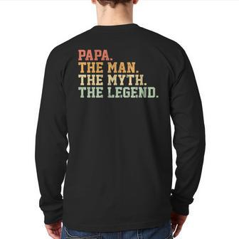 Papa Man Myth Legend For Father Back Print Long Sleeve T-shirt - Monsterry