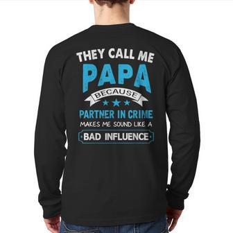 Papa Partner In Crime Grandpa From Grandchildren Back Print Long Sleeve T-shirt | Mazezy