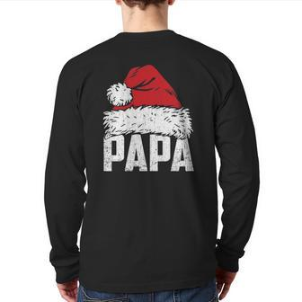 Papa Santa Hat Christmas Family Matching Pajamas Xmas Back Print Long Sleeve T-shirt | Mazezy