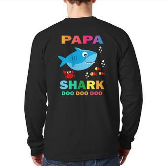 Papa Shark Father's Day From Wife Son Daughter Back Print Long Sleeve T-shirt | Mazezy