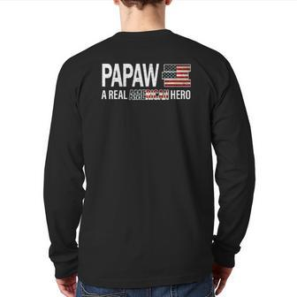 Papaw A Real American Hero Father's Day Vintage Usa Flag Back Print Long Sleeve T-shirt | Mazezy