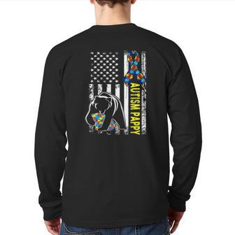 Pappy Autism Awareness American Flag For Men Dad Back Print Long Sleeve T-shirt | Mazezy