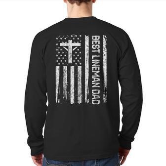Patriot Best Lineman Dad Us Flag Back Print Long Sleeve T-shirt | Mazezy