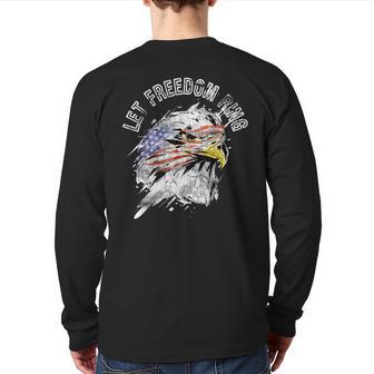 Patriotic American Bald Eagle Us Flag Let Freedom Ring Quote Back Print Long Sleeve T-shirt - Monsterry