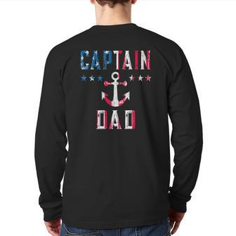 Patriotic Captain Dad American Flag Boat Owner 4Th Of July Back Print Long Sleeve T-shirt | Mazezy