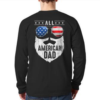 Patriotic Dad Beard Fathers Day All American Dad 4Th Of July Back Print Long Sleeve T-shirt | Mazezy CA