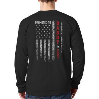 Patriotic Mens Promoted To Daddy Est 2023 First Time Dad Back Print Long Sleeve T-shirt | Mazezy