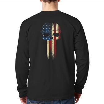Patriotic Skull Usa Military American Flag Proud Veteran Back Print Long Sleeve T-shirt | Mazezy