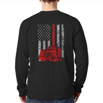 Patriotic Truck Driver Thin Red Line American Flag Trucker Back Print Long Sleeve T-shirt | Mazezy