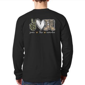 Peace Love Remember Combat Boots Usa Flag Veteran Day Tee Back Print Long Sleeve T-shirt | Mazezy
