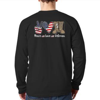 Peace Love Veteran Usa Flag Combat Boots Veteran Day Back Print Long Sleeve T-shirt | Mazezy