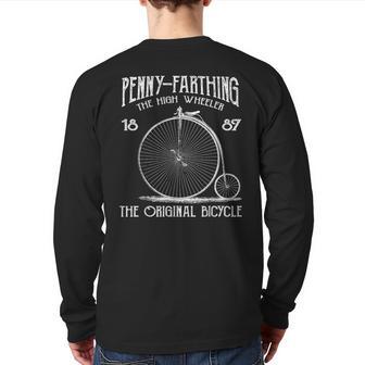 Penny Farthing Bike Retro Vintage Bicycle Cycling Back Print Long Sleeve T-shirt - Monsterry