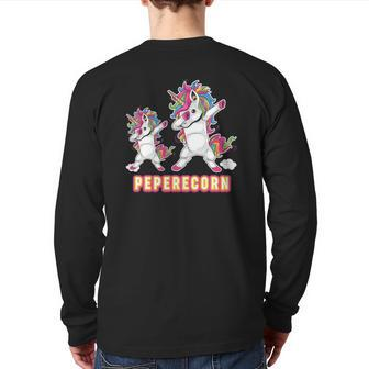 Peperecorn Pepere And Baby Unicorn Father's Day Dad Papa Daddy Back Print Long Sleeve T-shirt | Mazezy
