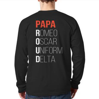 Phonetic Alphabet Proud Papa I Army Dad Fathers Day Back Print Long Sleeve T-shirt - Monsterry UK