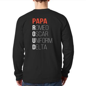 Phonetic Alphabet Proud Papa Tee I Army Dad Fathers Day Back Print Long Sleeve T-shirt | Mazezy