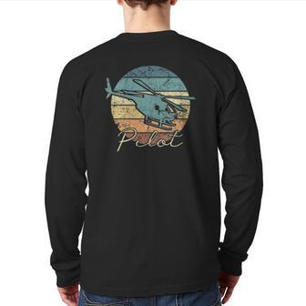 Pilot Helicopter Vintage Dad Father Back Print Long Sleeve T-shirt | Mazezy