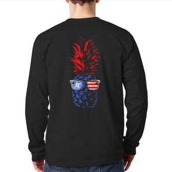 Pineapple Fruit Cool American Us Flag 4Th Of July Hawaiian Back Print Long Sleeve T-shirt - Monsterry UK