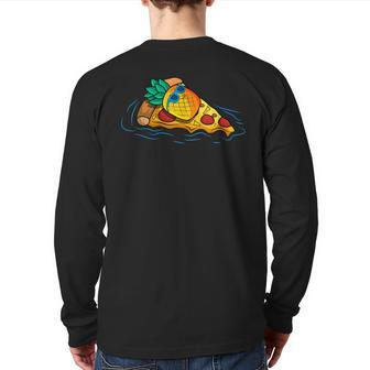 Pineapple Pizza Hawaiian Floating Food Snack Lover Back Print Long Sleeve T-shirt - Monsterry
