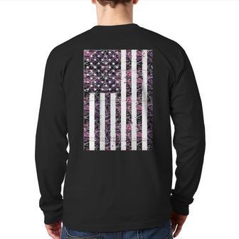 Pink Deer Hunting Camo Camouflage American Flag Back Print Back Print Long Sleeve T-shirt - Monsterry AU