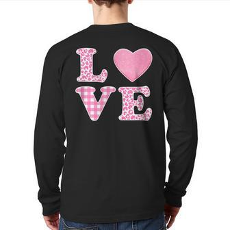 Pink Valentines Love Heart Leopard Plaid Back Print Long Sleeve T-shirt - Monsterry UK