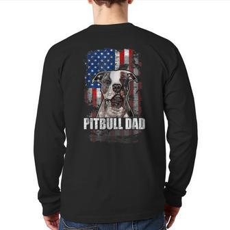 Pitbull Dad Men Proud American Flag Pull Dog Back Print Long Sleeve T-shirt | Mazezy