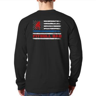 Pitbull Dad Mens Proud American Pit Bull Dog Flag Back Print Long Sleeve T-shirt | Mazezy