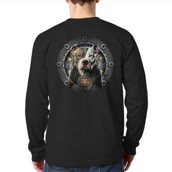 Pitbull Dad Viking Nordic Vikings Pit Bul Warrior Themed Back Print Long Sleeve T-shirt | Mazezy CA