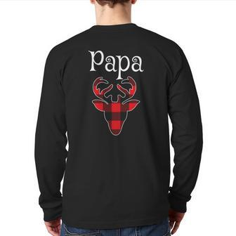 Plaid Reindeer Dad Christmas Pajamas Family Papa Deer Back Print Long Sleeve T-shirt | Mazezy DE
