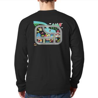 Play Cars On Dad's Back Mat Road Car Race Track Back Print Long Sleeve T-shirt | Mazezy