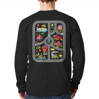 Play Cars On Dad's Back Mat Road Car Race Track Back Print Long Sleeve T-shirt | Mazezy