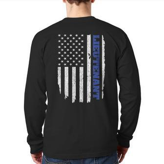 Police Lieutenant American Flag Usa Thin Blue Back Print Long Sleeve T-shirt - Monsterry AU