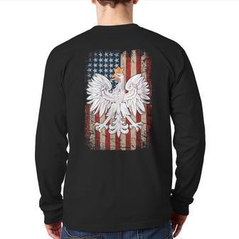 Polish Eagle American Flag Pride Poland Back Print Long Sleeve T-shirt - Monsterry