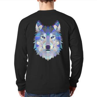Polygonal Wolf Geometry Vector Animal Back Print Long Sleeve T-shirt - Monsterry