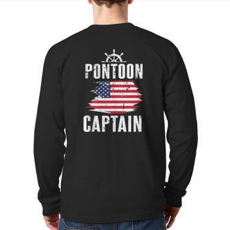 Pontoon Captain Flag Of America Sailor Fisherman Dad Back Print Long Sleeve T-shirt | Mazezy