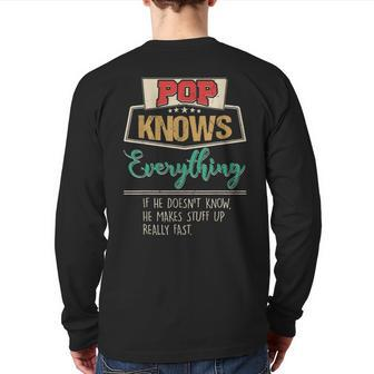 Pop Knows Everything Grandpa Fathers Day Back Print Long Sleeve T-shirt | Mazezy