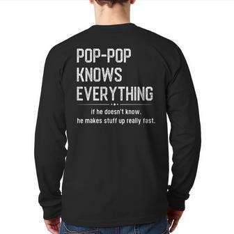 Poppop Knows Everything For Grandpa Father's Back Print Long Sleeve T-shirt | Mazezy