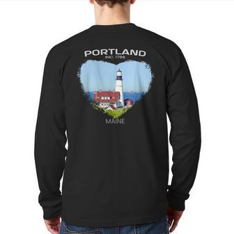 Portland Me Maine Portland Head Light Fort Williams Park Back Print Long Sleeve T-shirt - Monsterry CA