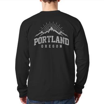 Portland Oregon Mountains Nature Outdoor Souvenir Back Print Long Sleeve T-shirt - Monsterry DE